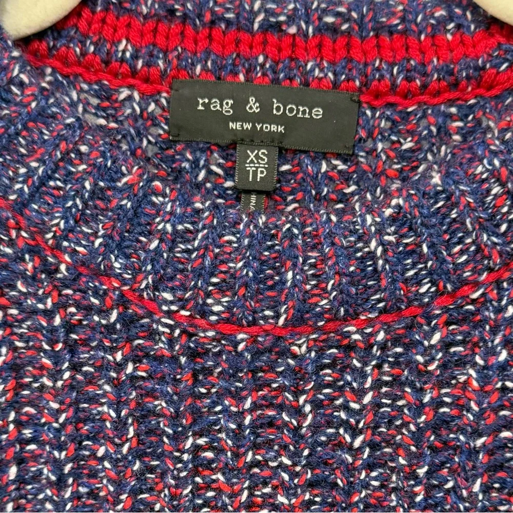Rag & Bone Cheryl Rib Knit Sweater Navy Blue Red Wool Blend Women's XS Classic